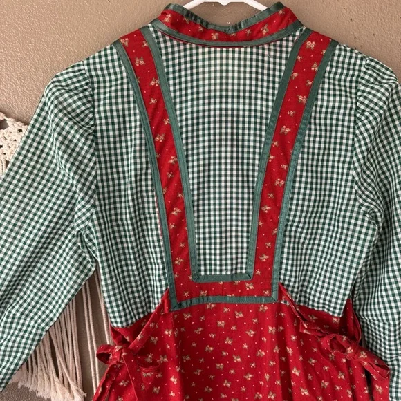 Vintage Gunne Sax Prairie dress Red Green Gingham Floral - Picture 10 of 13